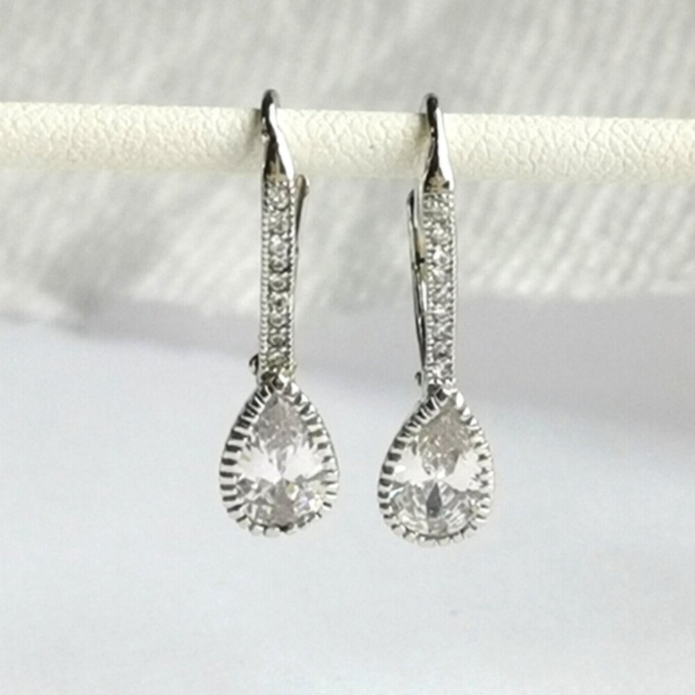 Sterling silver cz drop lever back earrings